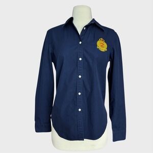 Women's Lauren Ralph Lauren Medium Embroidered Crest Dark Blue Button Down Ivy